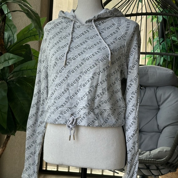 GUESS Gray Crop Graphic Hoodie - Picture 2 of 7